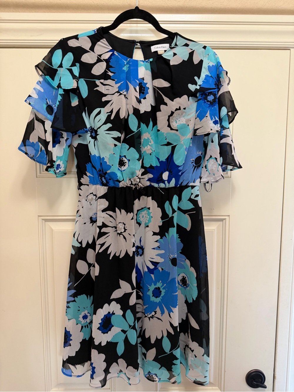 Calvin Klein Black and Light Blue flowered dress